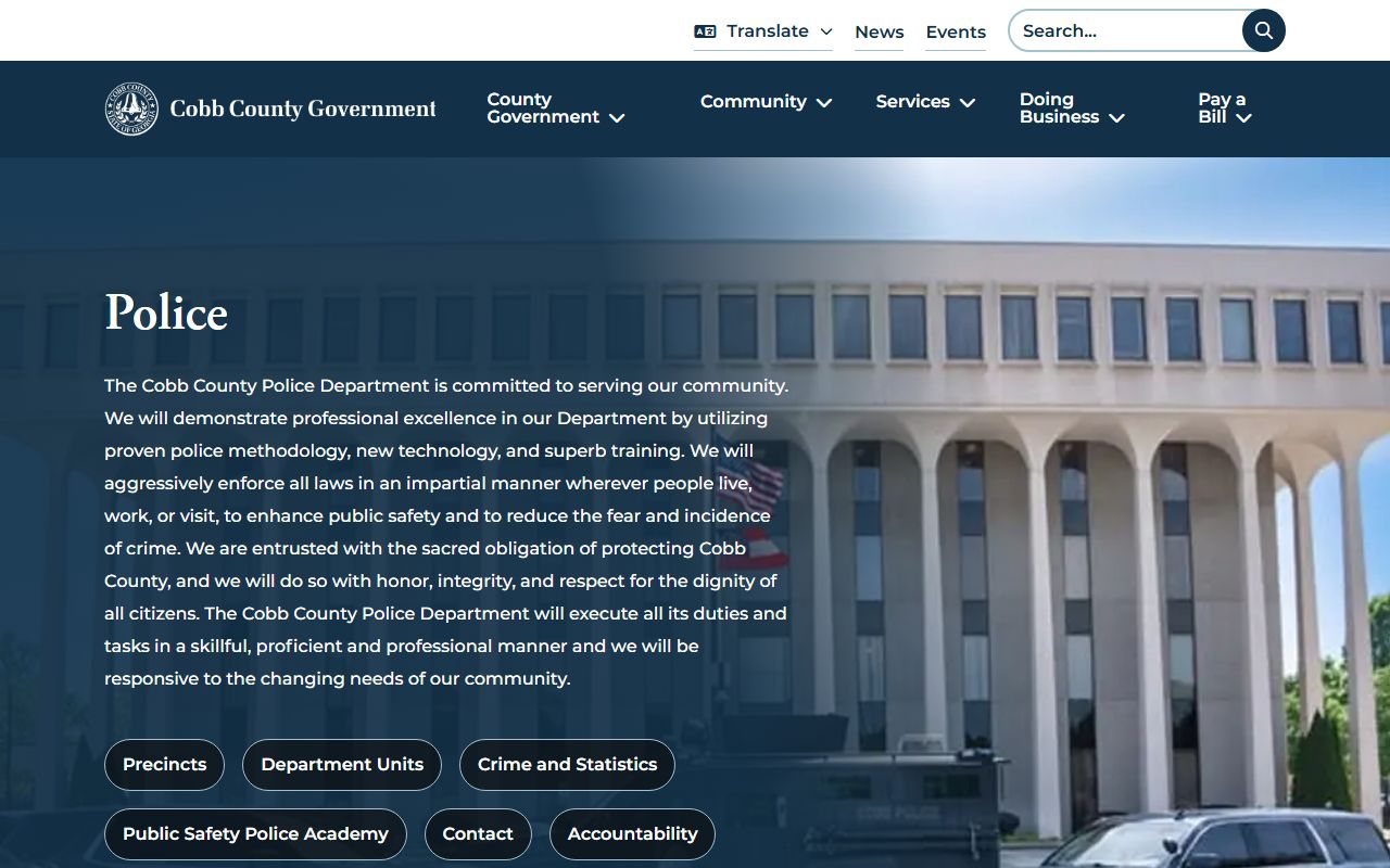 Cobb County Police Department website for Mableton felony records