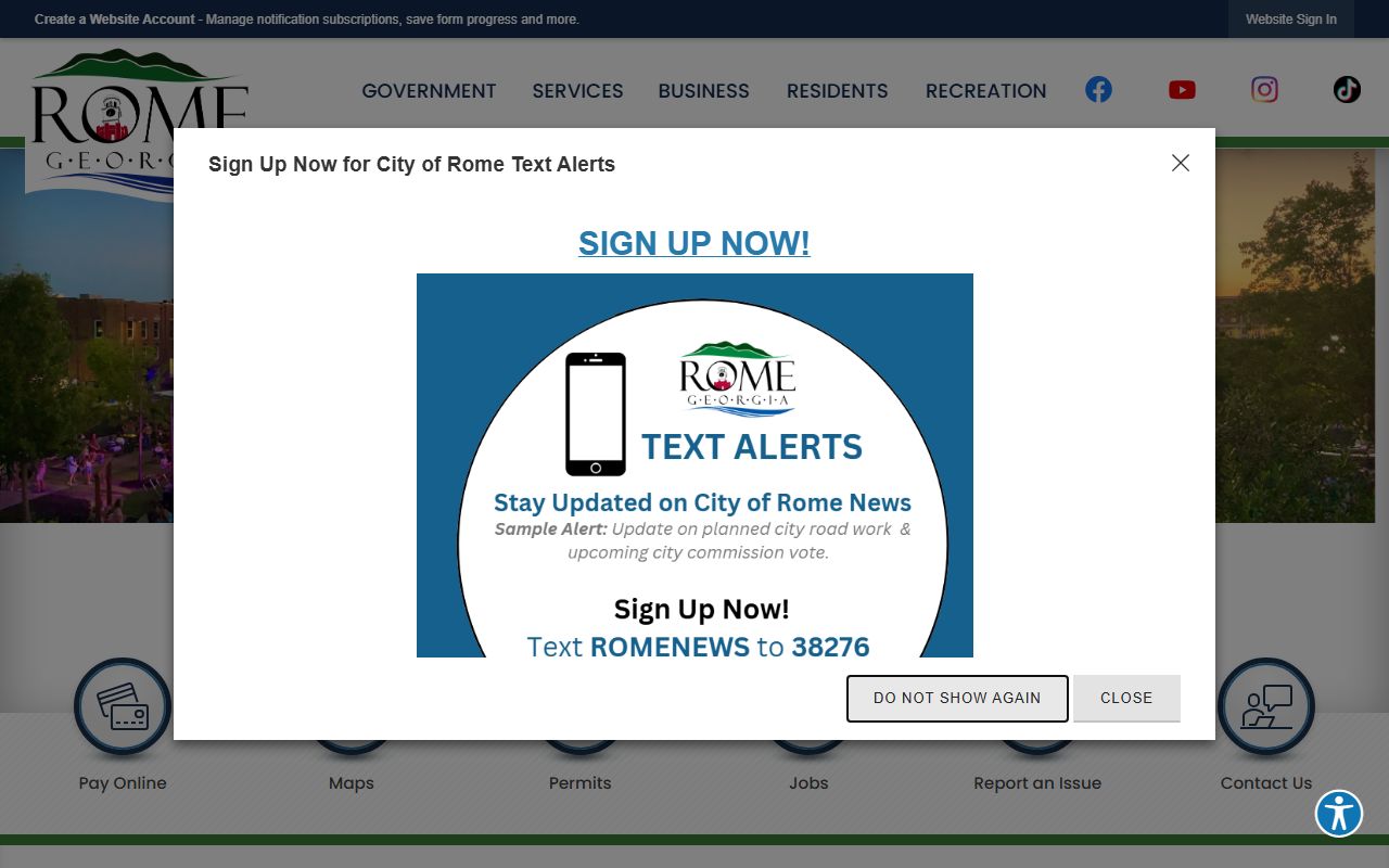 City of Rome official website for felony records information