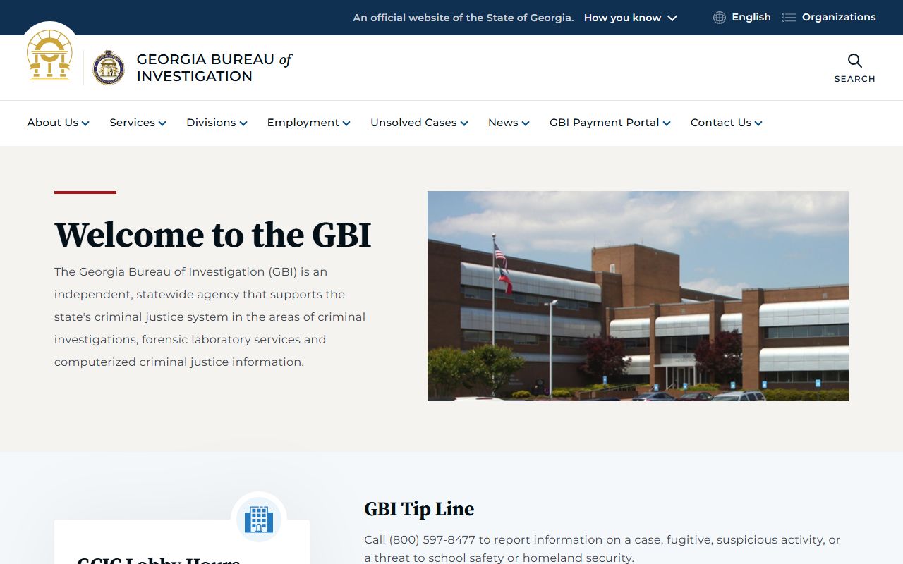 Georgia Bureau of Investigation homepage for felony records
