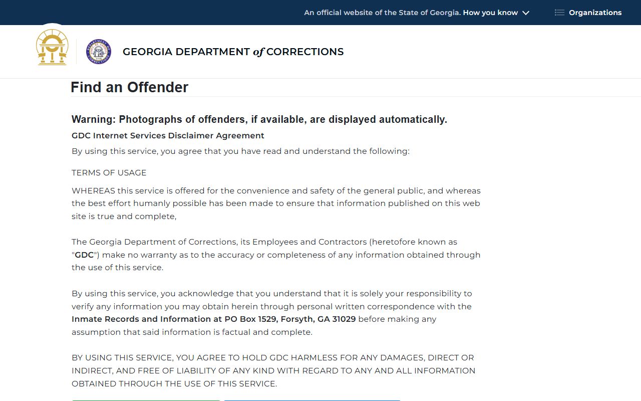 GDC offender search portal for Georgia felony records