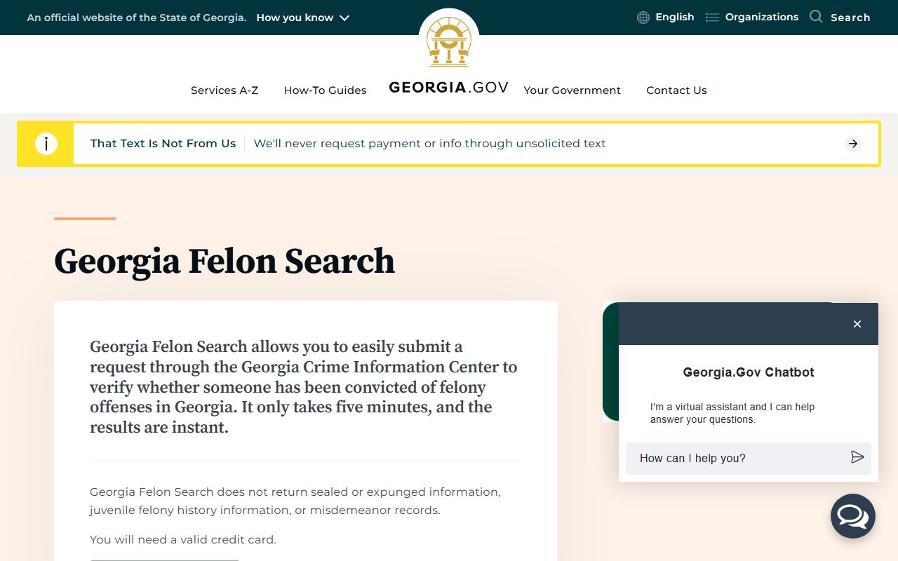 Georgia Felon Search information page for felony records